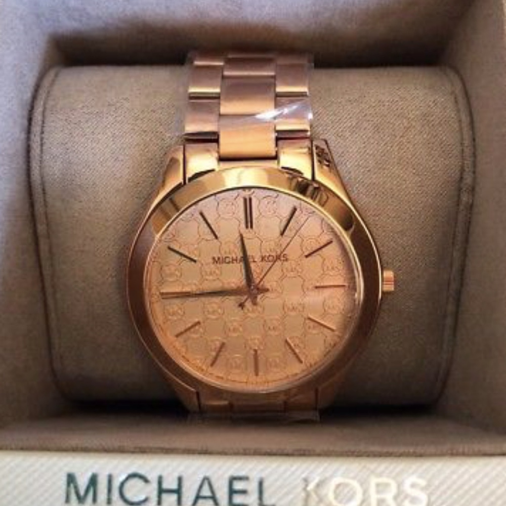 NWT Michael Kors Slim Runway Rose Gold Monogram - Picture 4 of 4